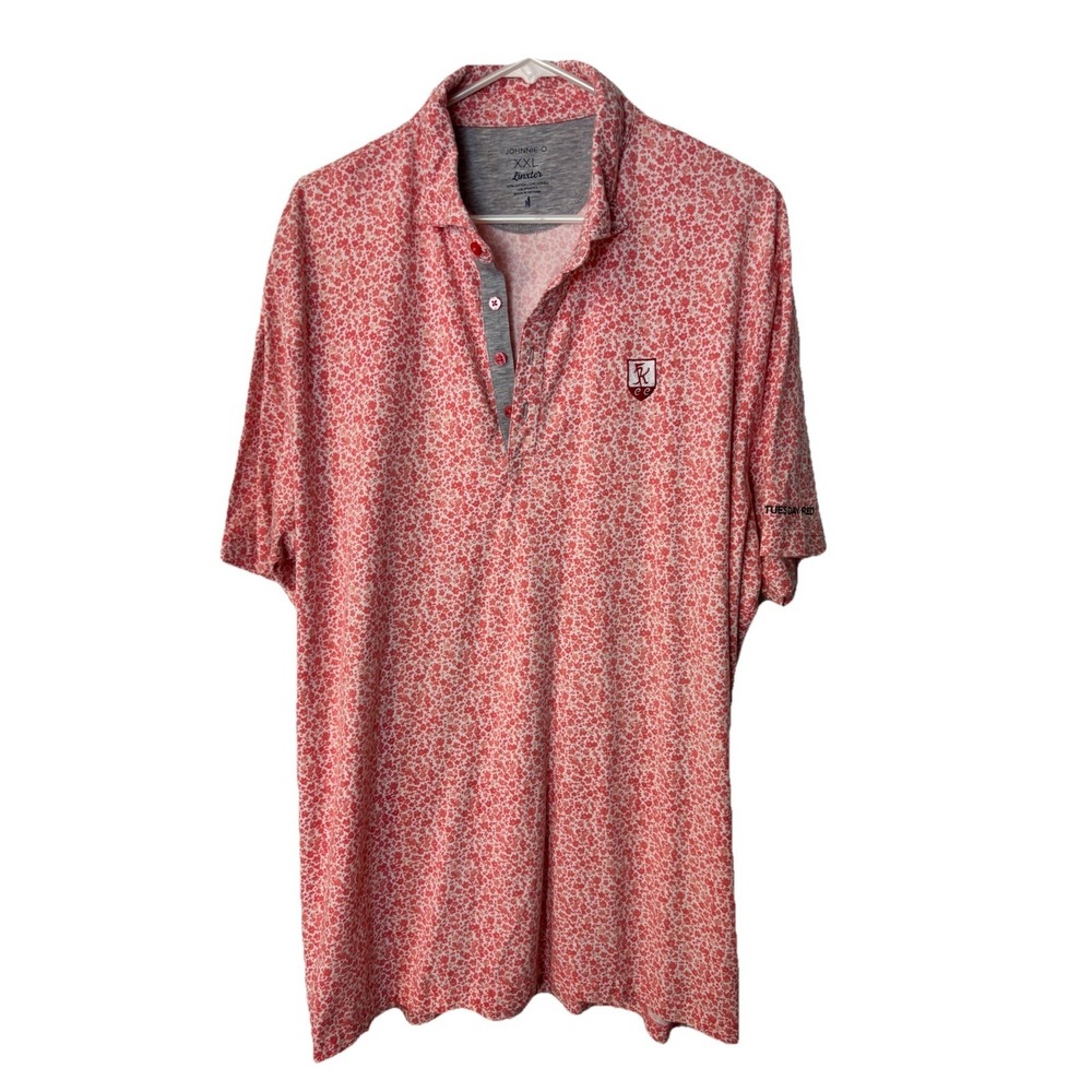 Johnnie O KALAMAZOO COUNTRY CLUB Polo Shirt Peach Floral Mens Sz 2XL